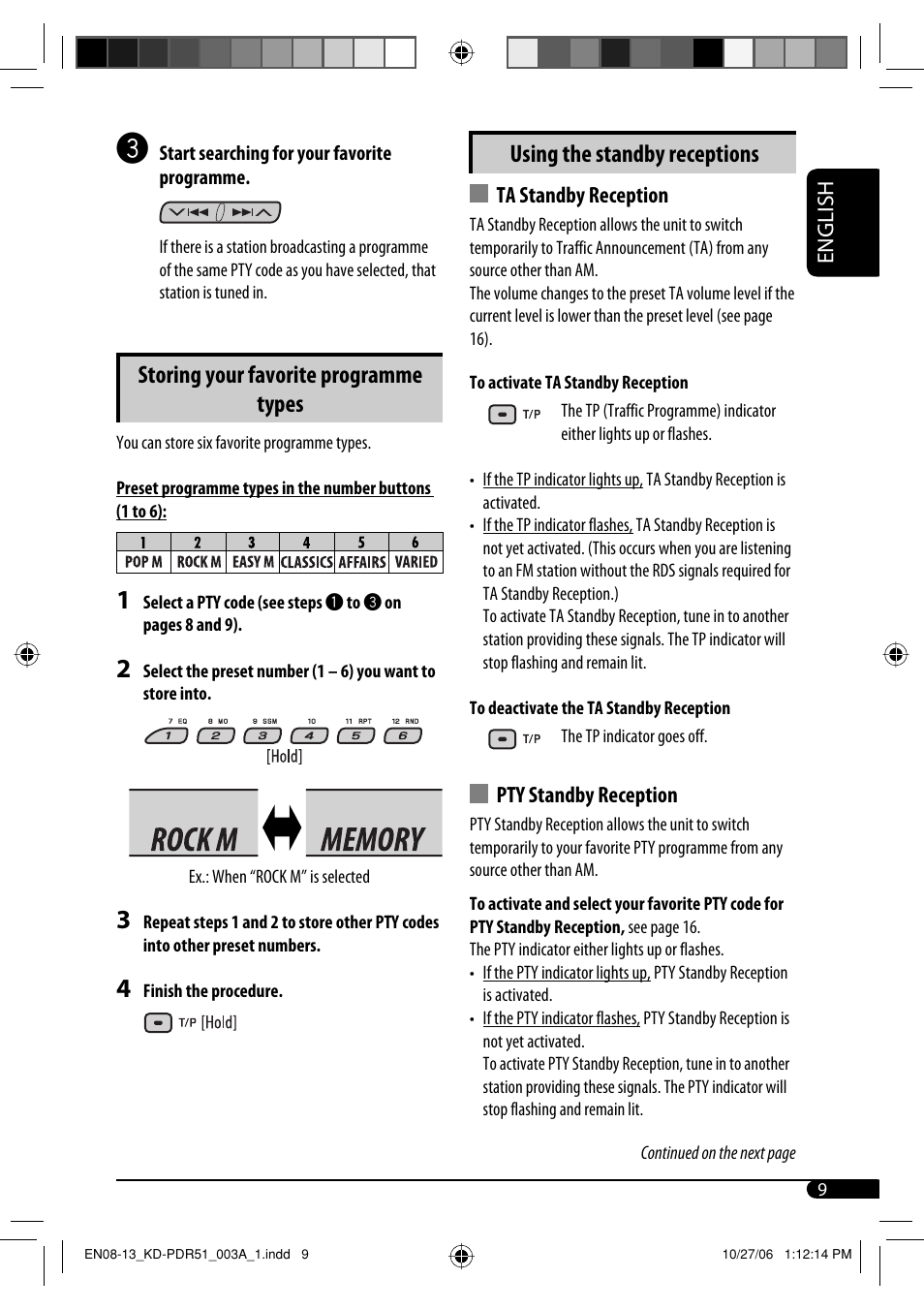 Storing your favorite programme types, Using the standby receptions | JVC KD-PDR50 User Manual | Page 37 / 198