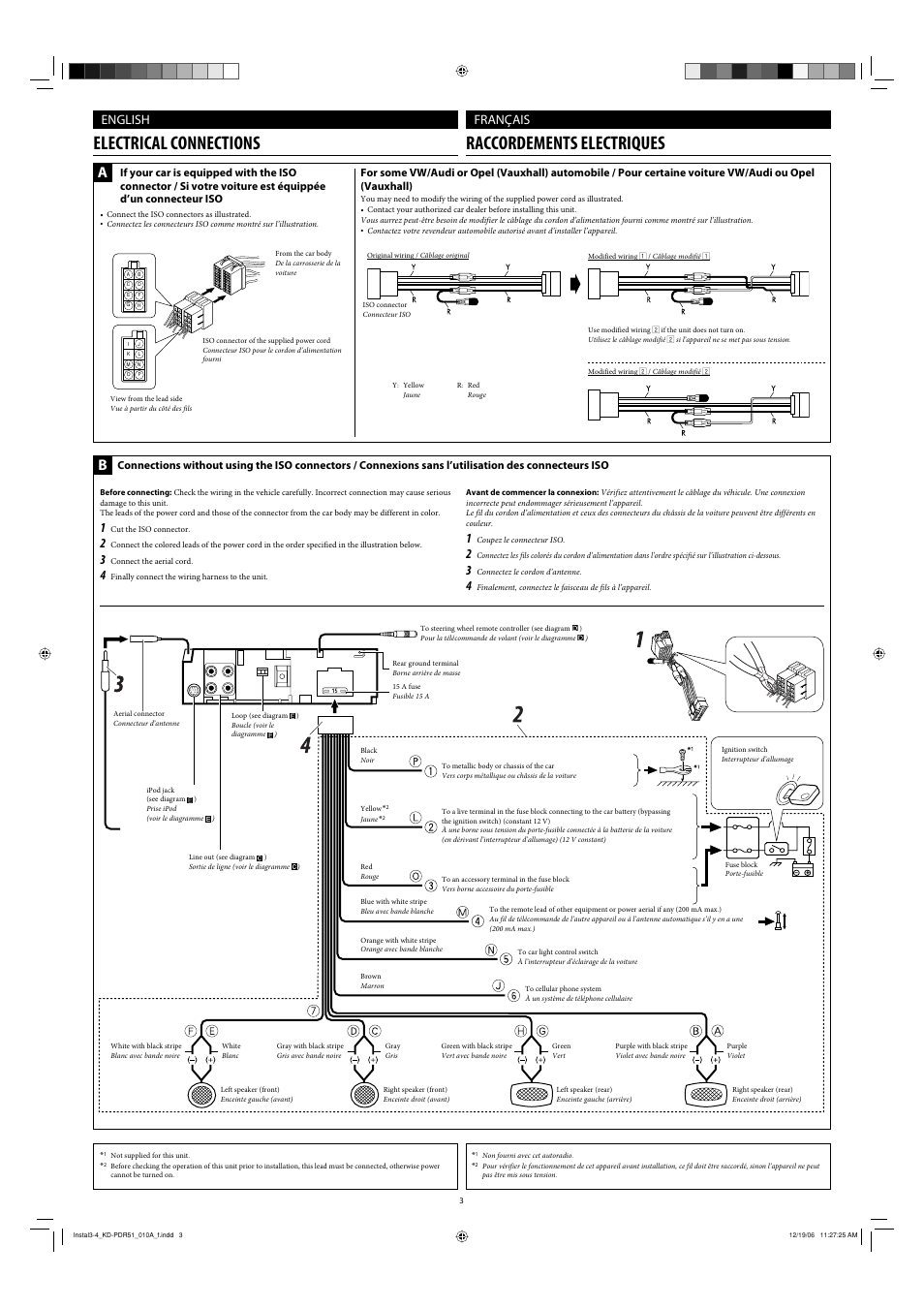 Electrical connections, Electrical connections raccordements electriques, English français | JVC KD-PDR50 User Manual | Page 57 / 198