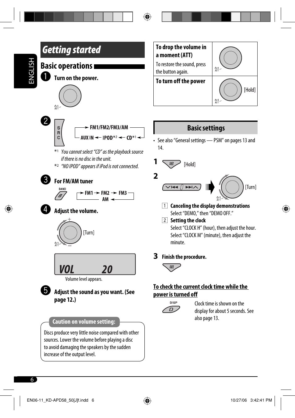 Getting started, Basic operations, Basic settings | JVC KD-PDR50 User Manual | Page 6 / 198