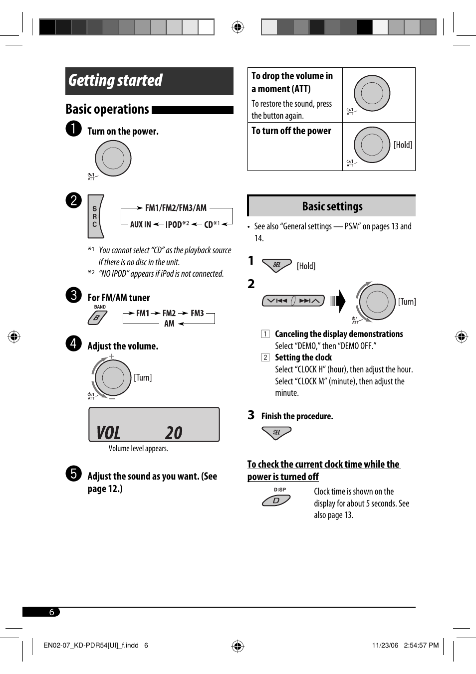 Getting started, Basic operations, Basic settings | JVC KD-PDR50 User Manual | Page 94 / 198