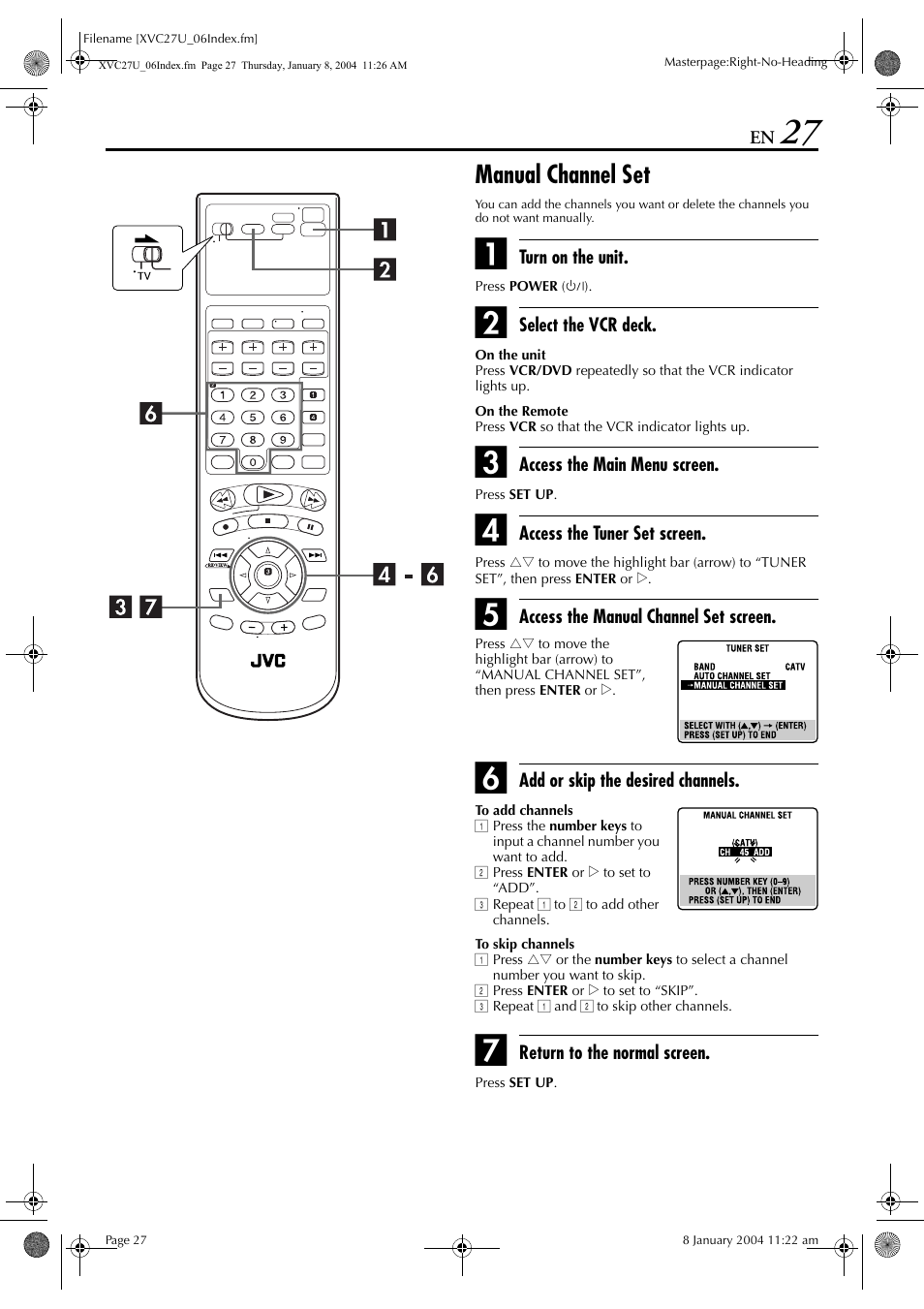 Manual channel set, Pg. 27, To “manual channel set | Pg. 27), Nel set | JVC HR-XVC26U User Manual | Page 27 / 92