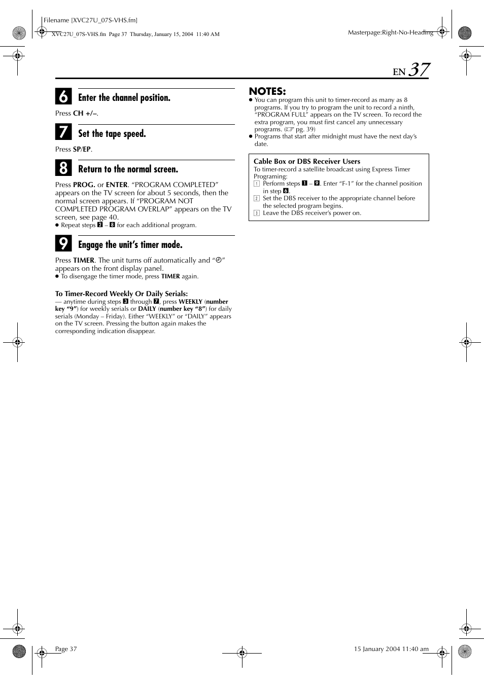 Pg. 37, Urn), Pg. 43 | G button (rec | JVC HR-XVC26U User Manual | Page 37 / 92