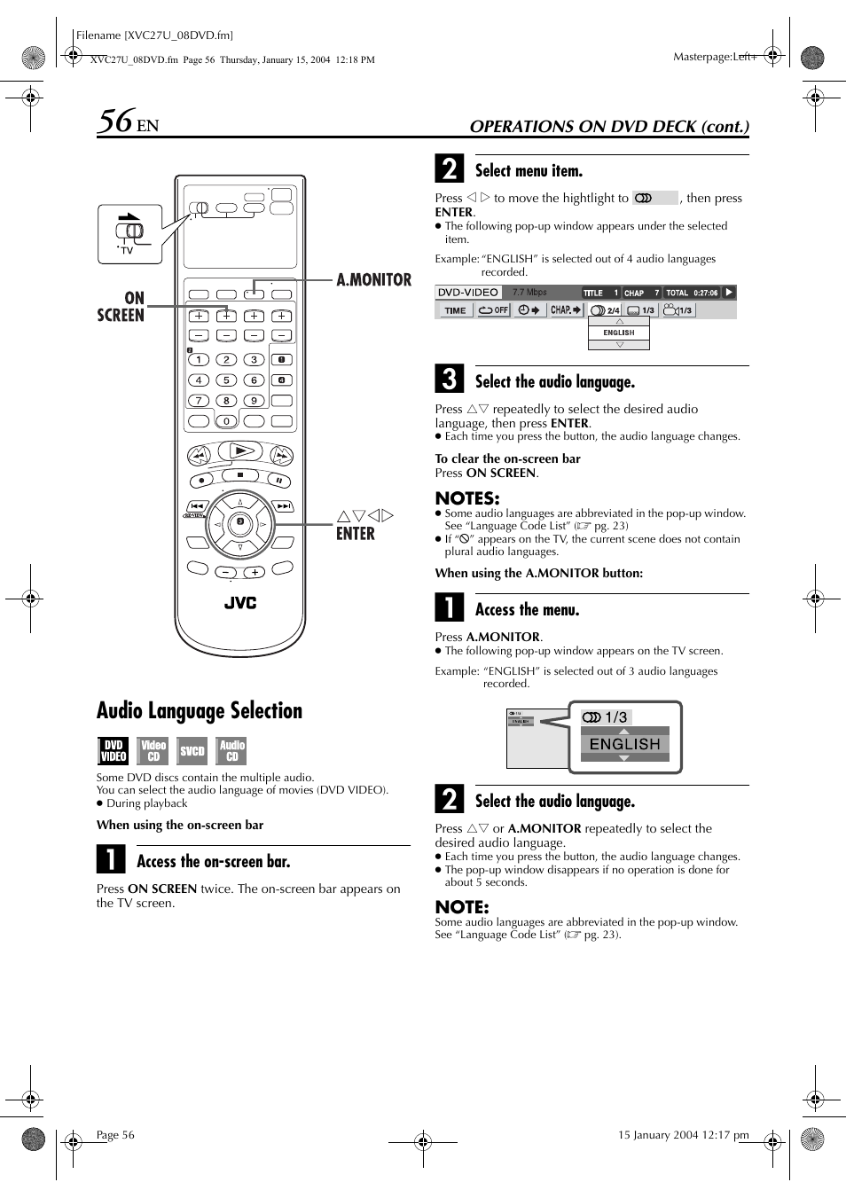 Audio language selection, Pg. 56 | JVC HR-XVC26U User Manual | Page 56 / 92