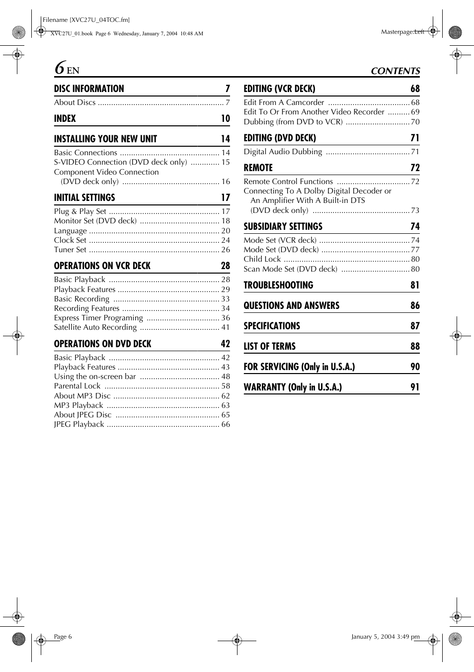 JVC HR-XVC26U User Manual | Page 6 / 92