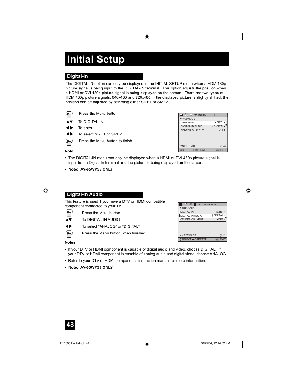 Initial setup, Digital-in, Digital-in audio | JVC LCT1606-001B-A User Manual | Page 48 / 72