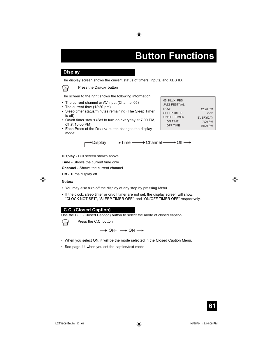 Button functions | JVC LCT1606-001B-A User Manual | Page 61 / 72