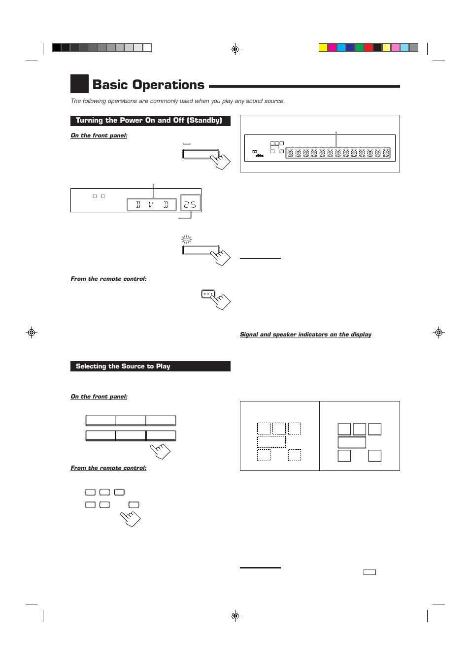 Basic operations, Rc l, Turning the power on and off (standby) | S.wfr ls rs s lfe | JVC RX-6010VBK User Manual | Page 11 / 36