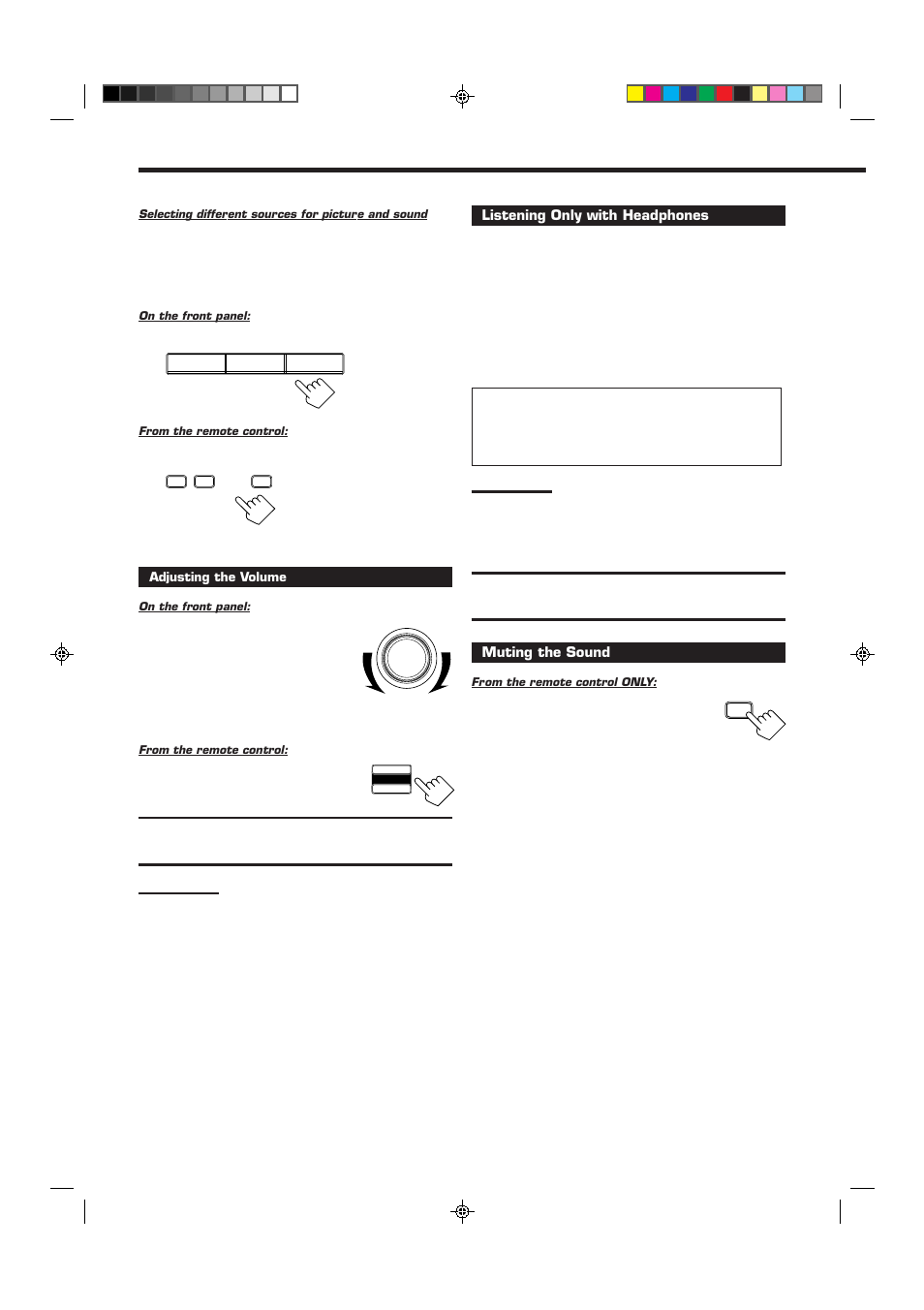 Listening only with headphones, Muting the sound | JVC RX-6010VBK User Manual | Page 12 / 36