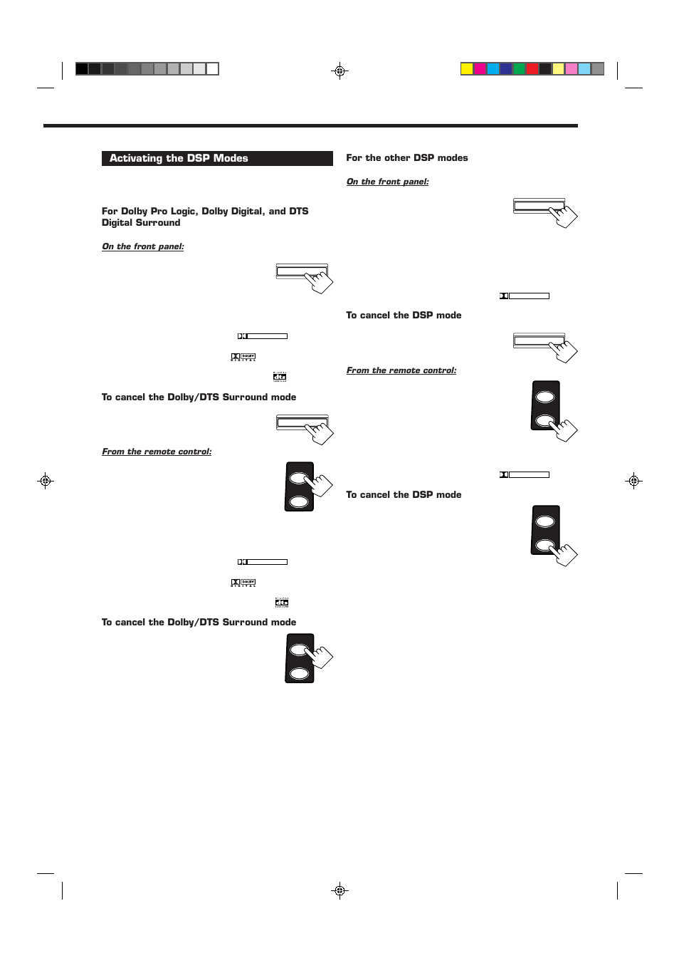 Activating the dsp modes, Press surround on/off, Select and play a sound source | Press surround | JVC RX-6010VBK User Manual | Page 27 / 36