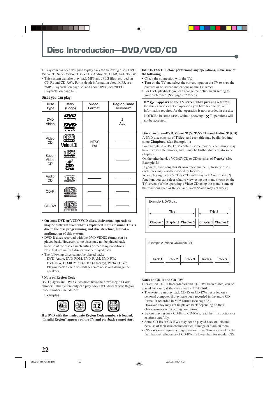 Disc introduction—dvd/vcd/cd | JVC SP-THA35 User Manual | Page 26 / 68