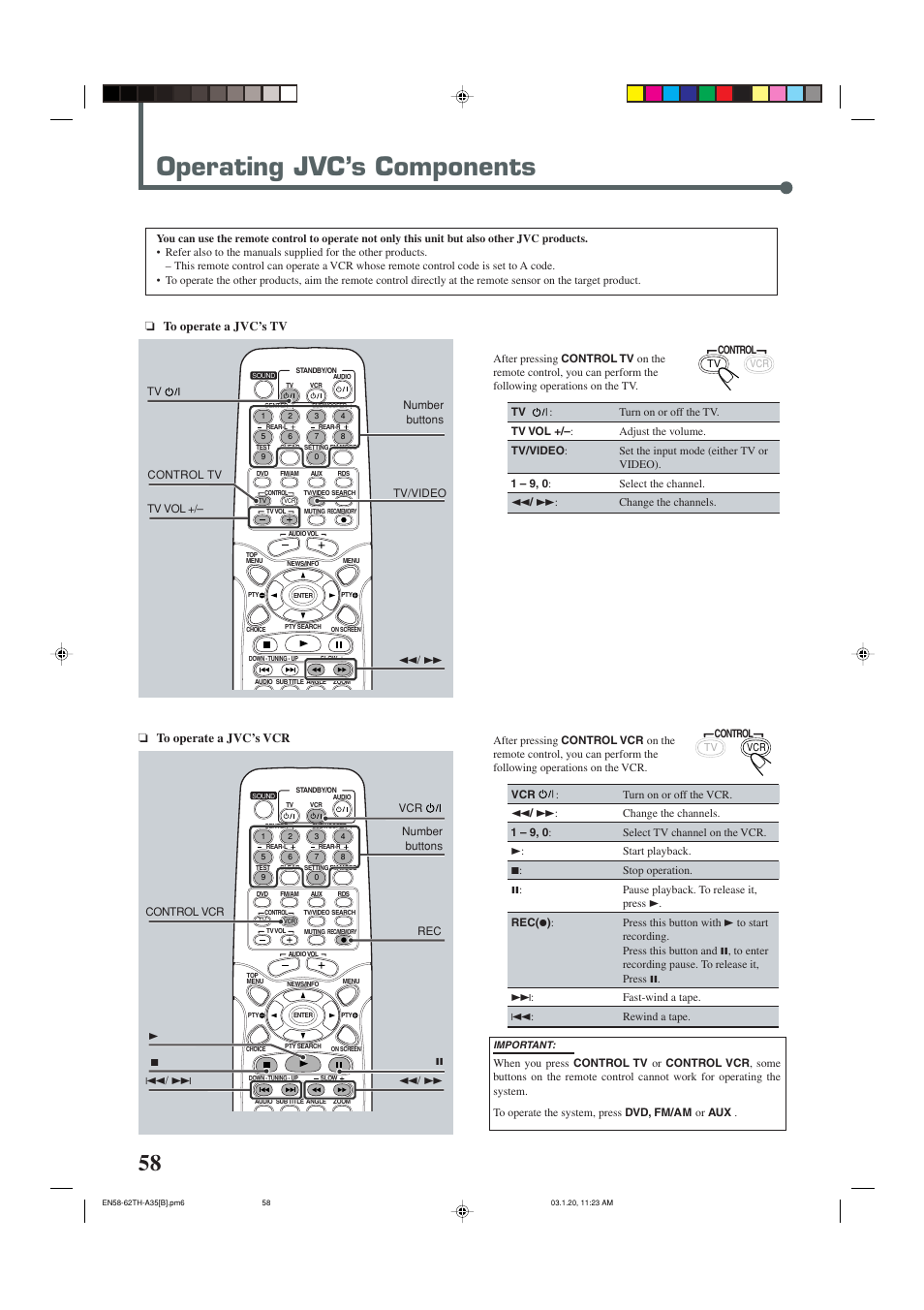 Operating jvc’s components | JVC SP-THA35 User Manual | Page 62 / 68