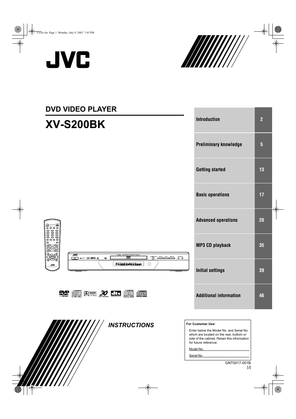 JVC XV S200BK User Manual | 55 pages