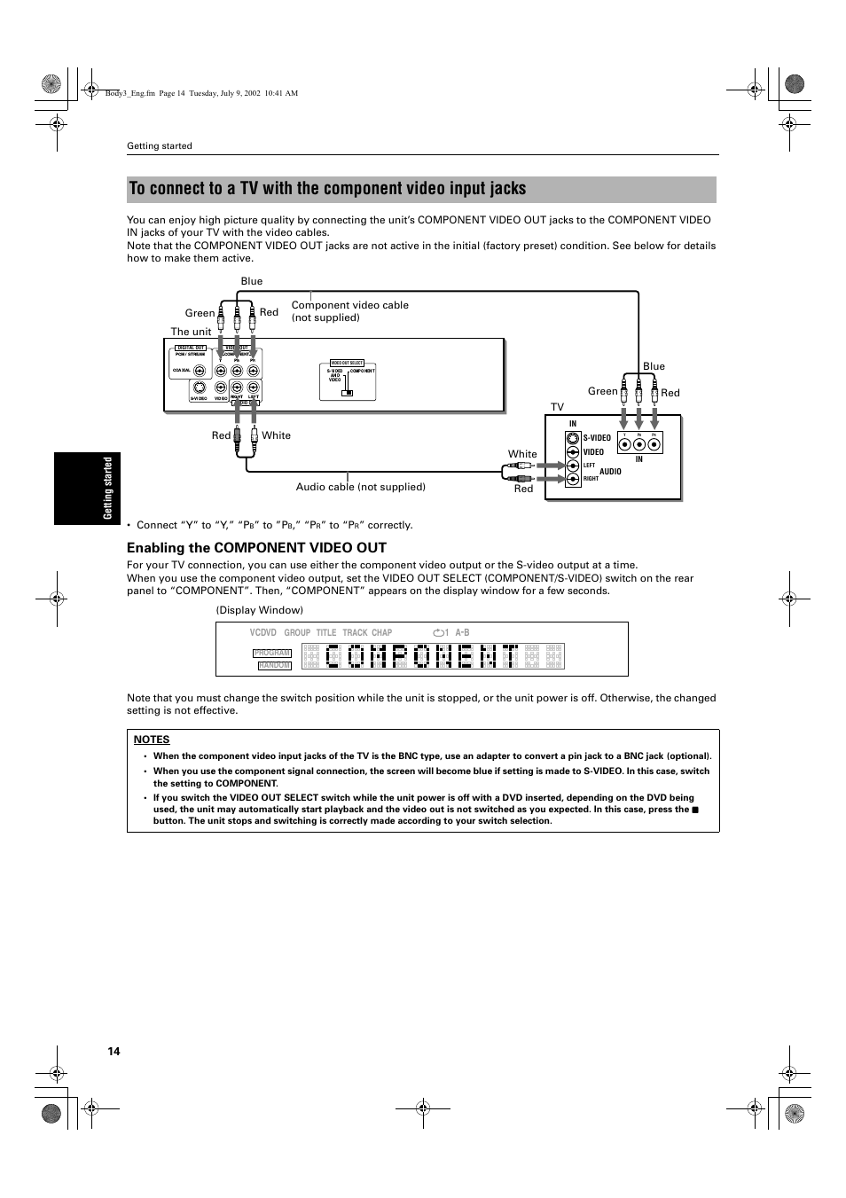 Enabling the component video out | JVC XV S200BK User Manual | Page 16 / 55