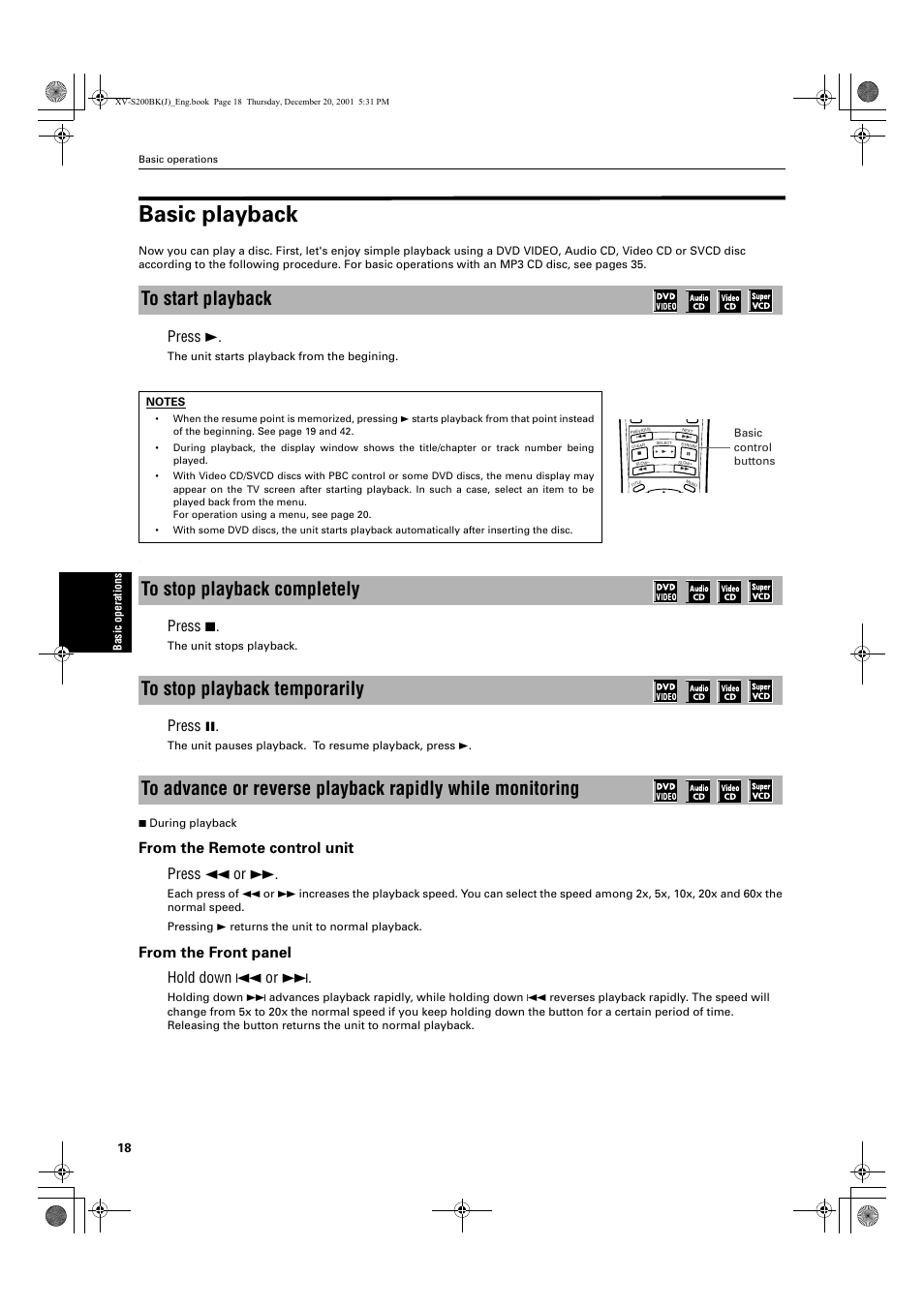 Basic playback, Press 3, Press 7 | Press 8 | JVC XV S200BK User Manual | Page 20 / 55