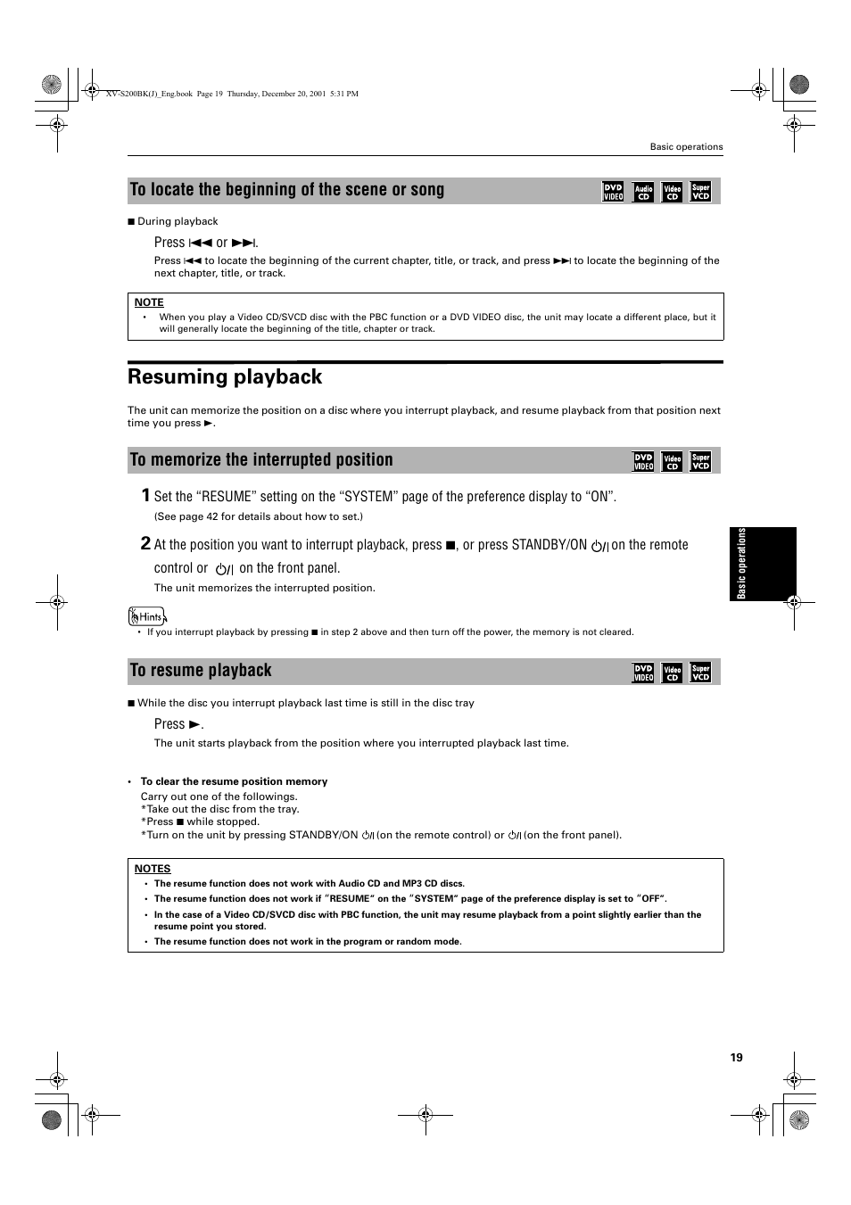 Resuming playback | JVC XV S200BK User Manual | Page 21 / 55