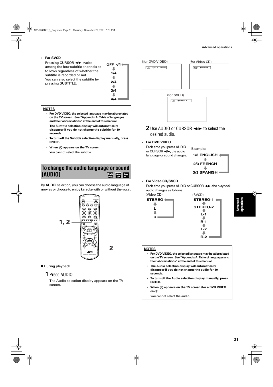 Press audio | JVC XV S200BK User Manual | Page 33 / 55