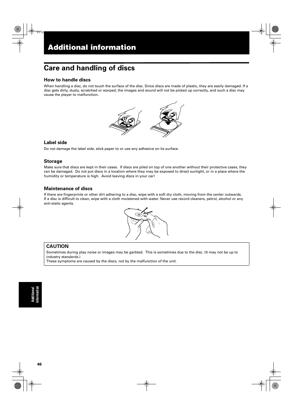 Additional information care and handling of discs | JVC XV S200BK User Manual | Page 48 / 55