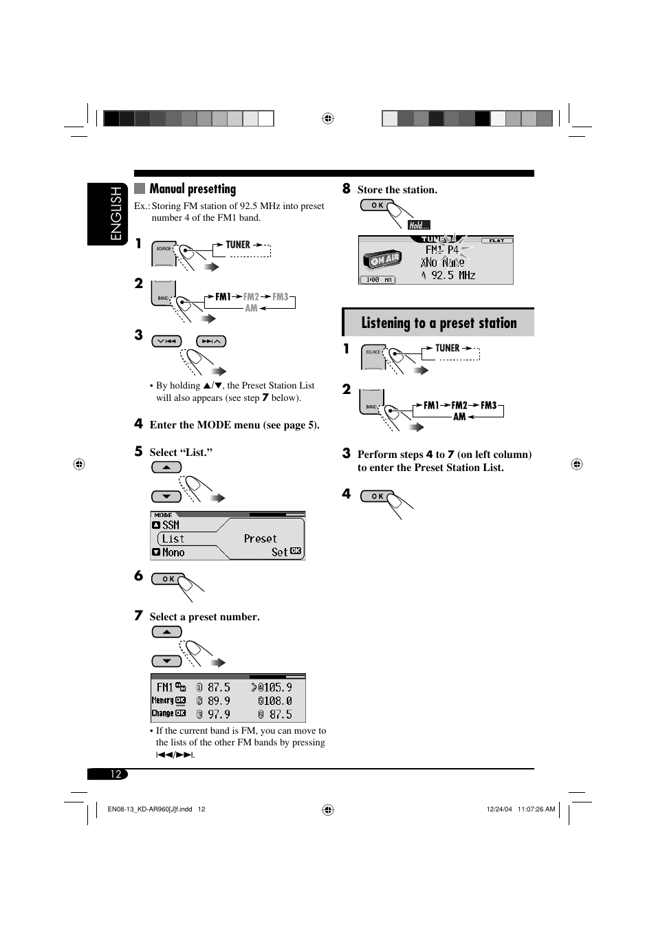 Listening to a preset station | JVC KD-LH910 User Manual | Page 12 / 58