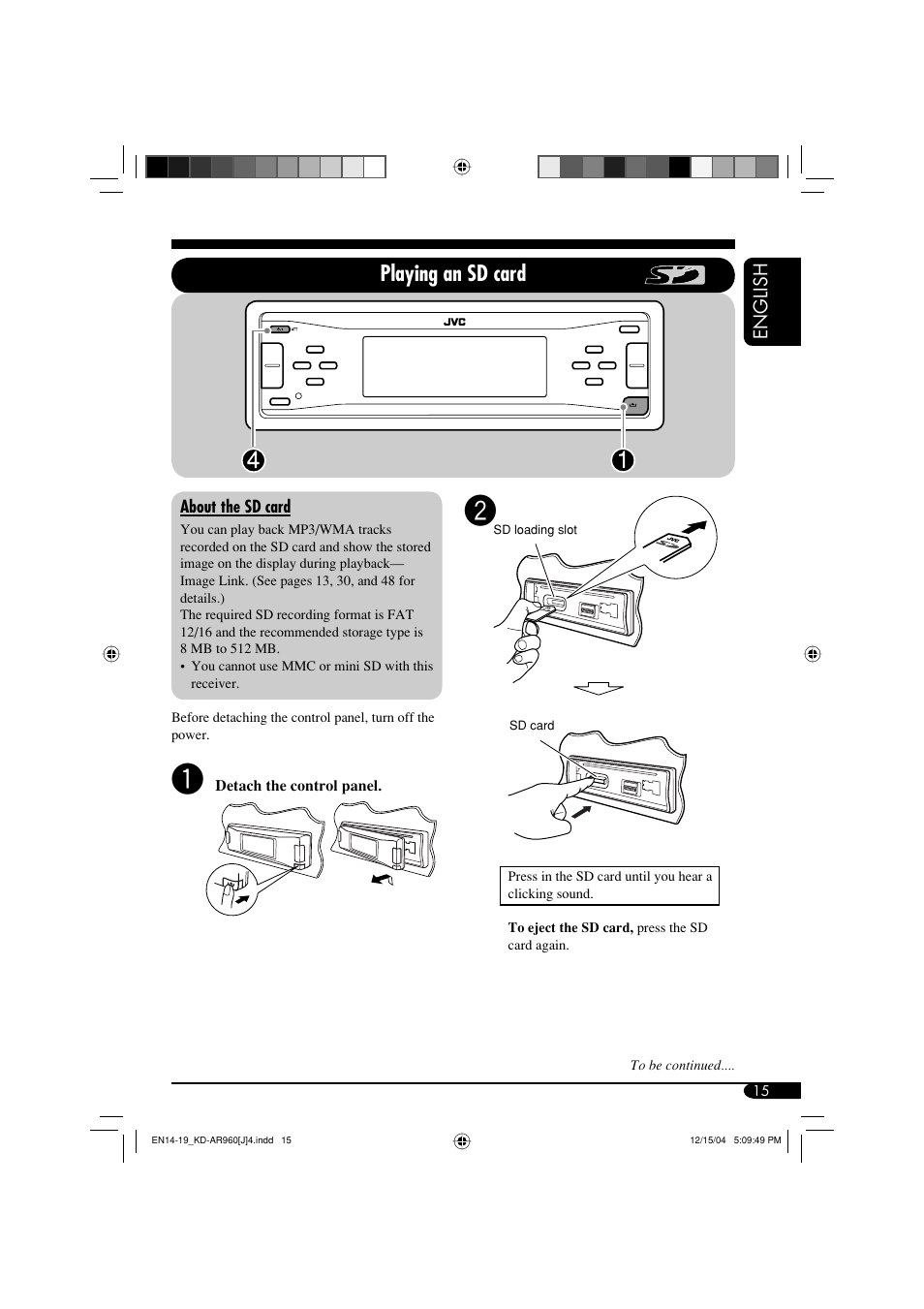 Playing an sd card | JVC KD-LH910 User Manual | Page 15 / 58