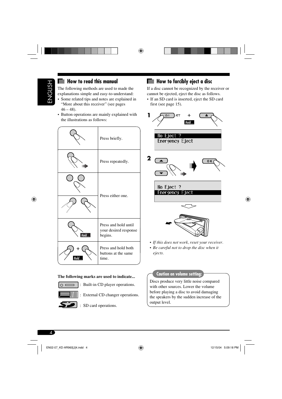 English how to read this manual, How to forcibly eject a disc | JVC KD-LH910 User Manual | Page 4 / 58