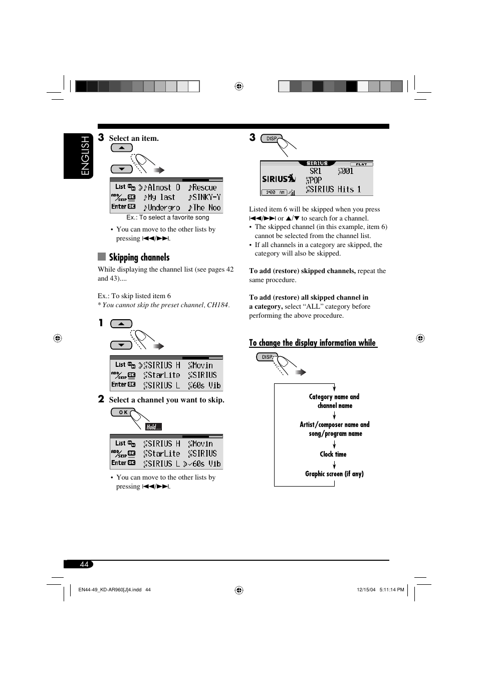English 3, Skipping channels | JVC KD-LH910 User Manual | Page 44 / 58