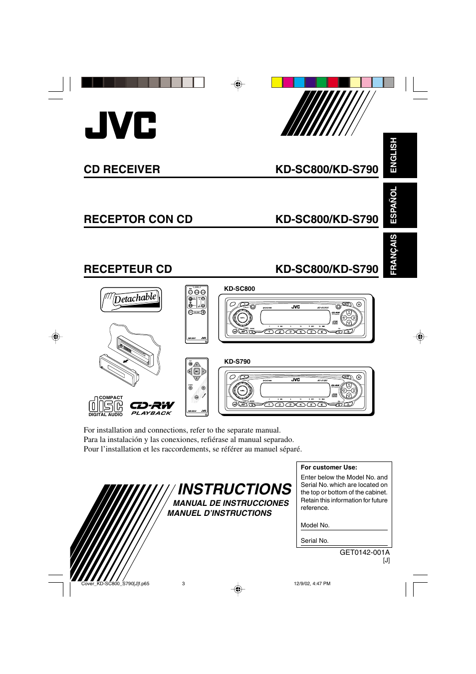 JVC KD-S790 User Manual | 30 pages