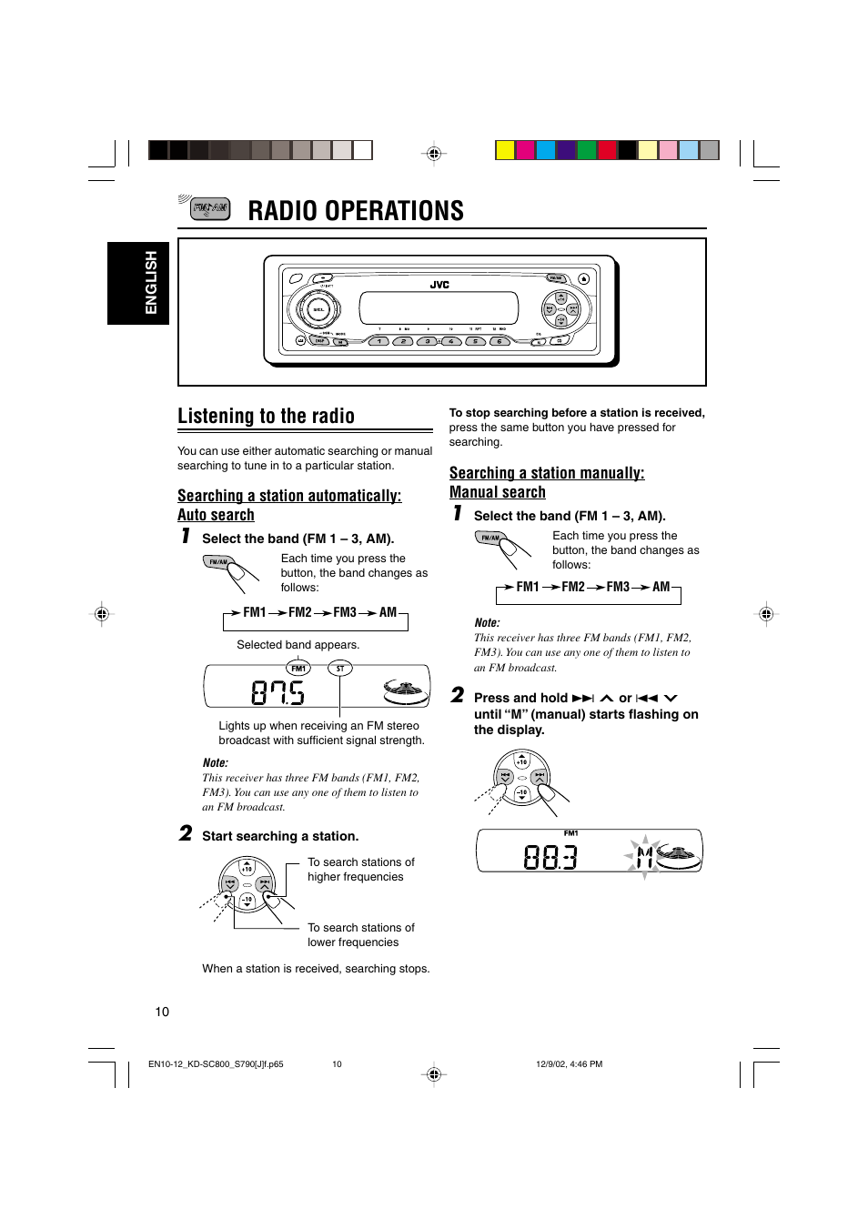 Radio operations, Listening to the radio | JVC KD-S790 User Manual | Page 10 / 30