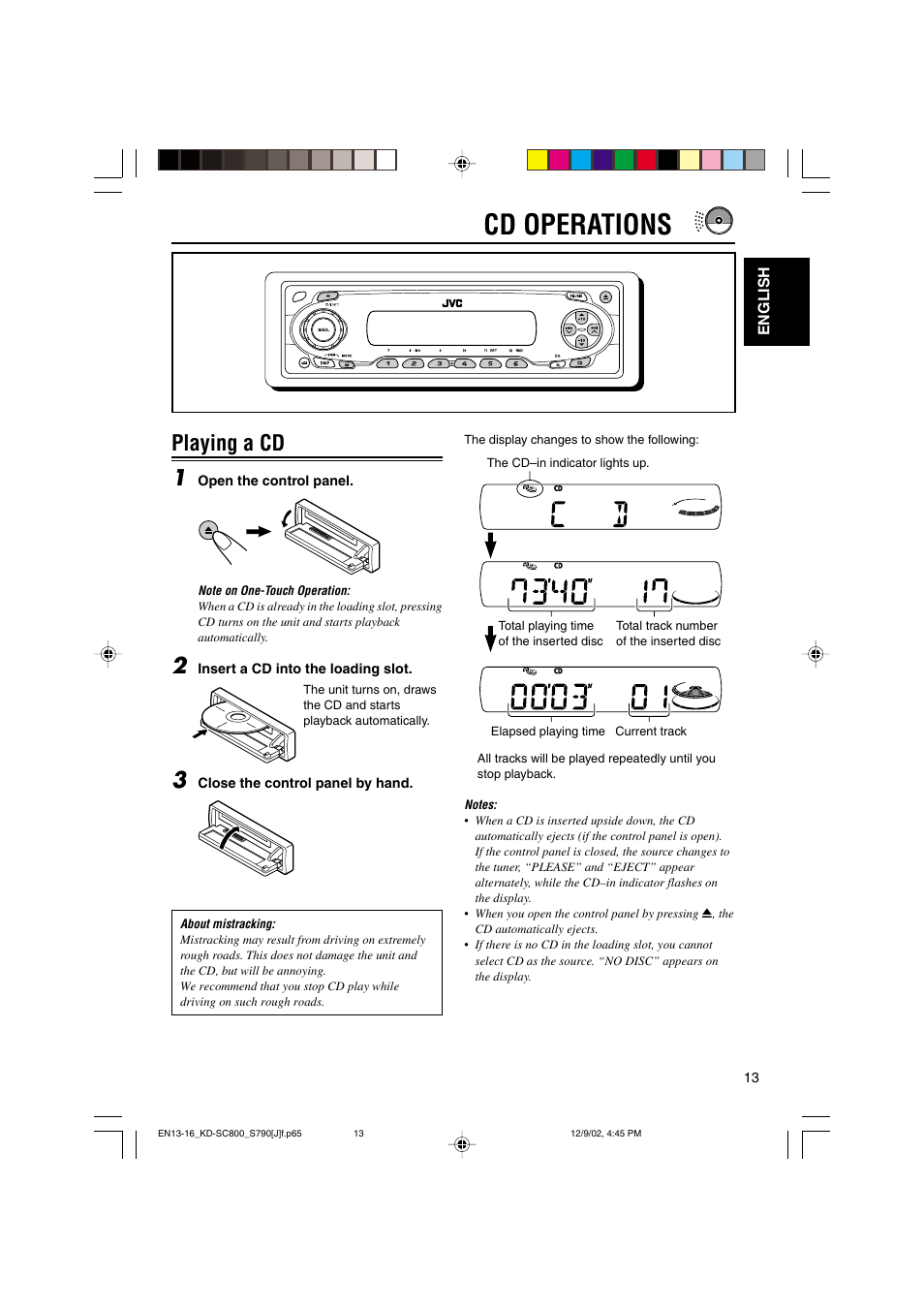 Cd operations, Playing a cd 1 | JVC KD-S790 User Manual | Page 13 / 30