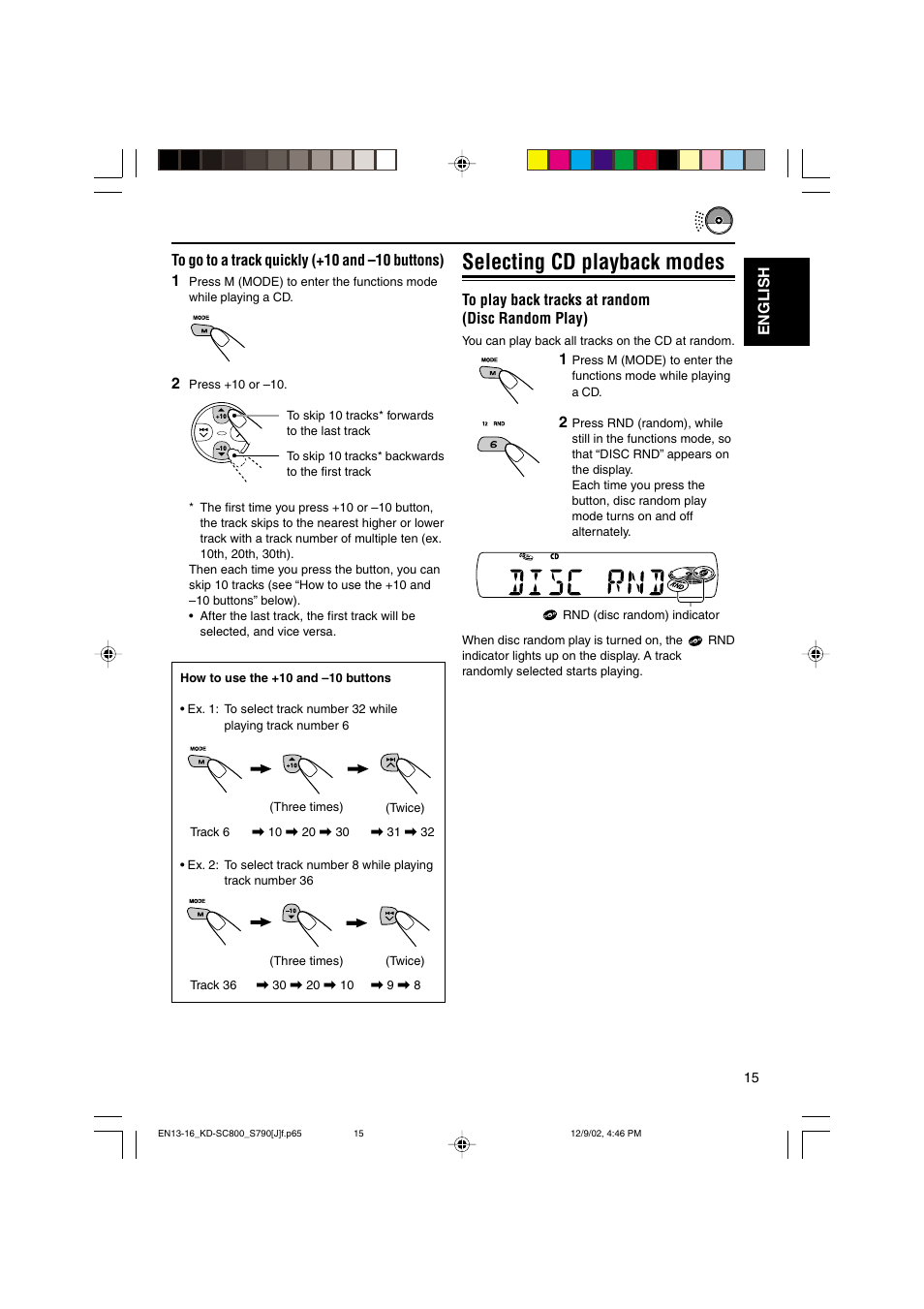 Selecting cd playback modes | JVC KD-S790 User Manual | Page 15 / 30