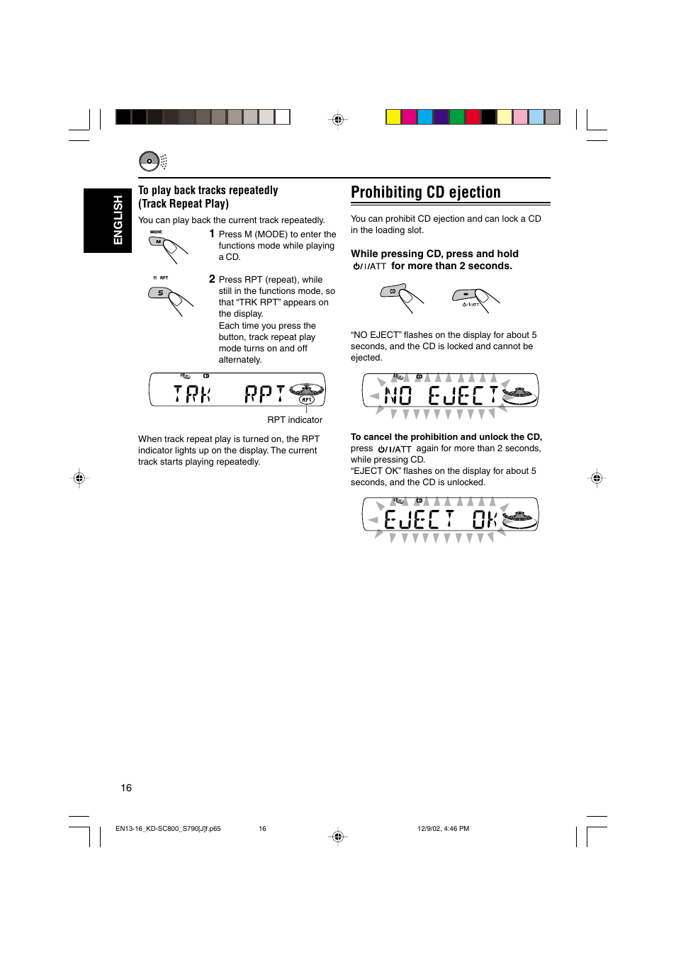 Prohibiting cd ejection | JVC KD-S790 User Manual | Page 16 / 30