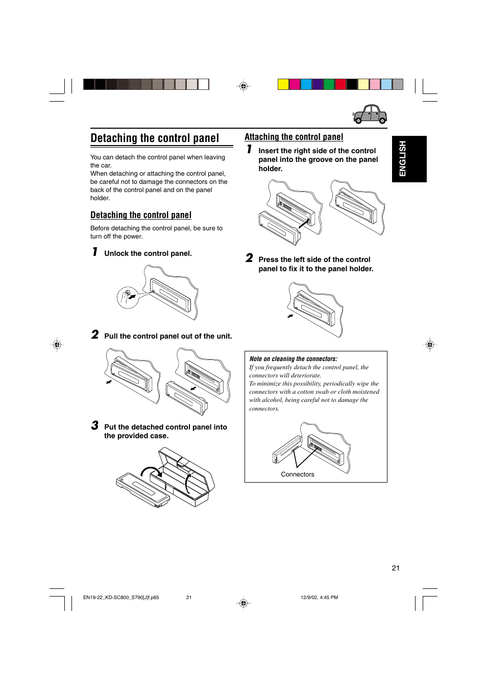 Detaching the control panel | JVC KD-S790 User Manual | Page 21 / 30