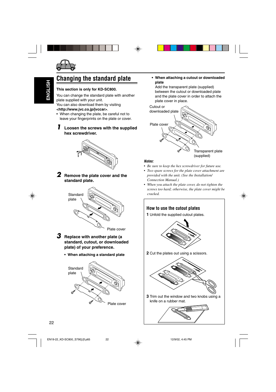 Changing the standard plate | JVC KD-S790 User Manual | Page 22 / 30
