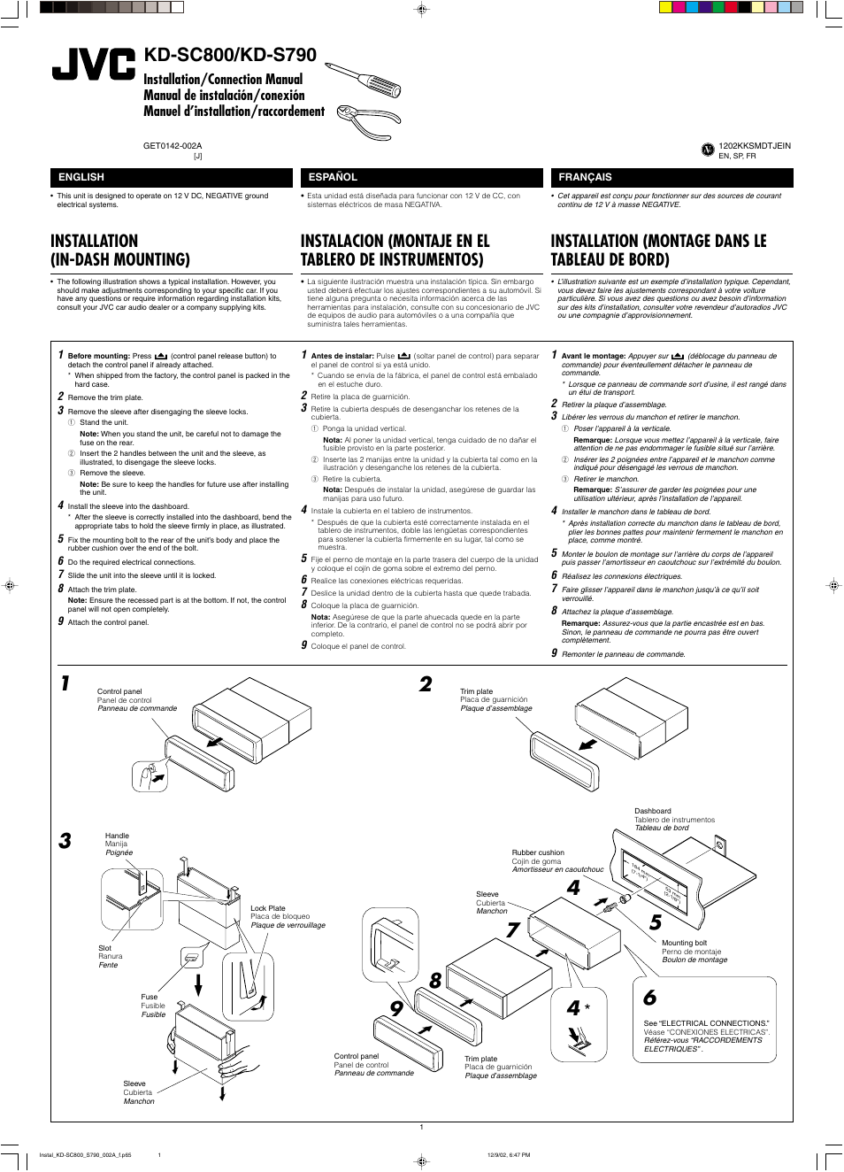 Installation/connection manual, Installation(in-dash mounting), Installation (in-dash mounting) | Installation (montage dans le tableau de bord) | JVC KD-S790 User Manual | Page 27 / 30