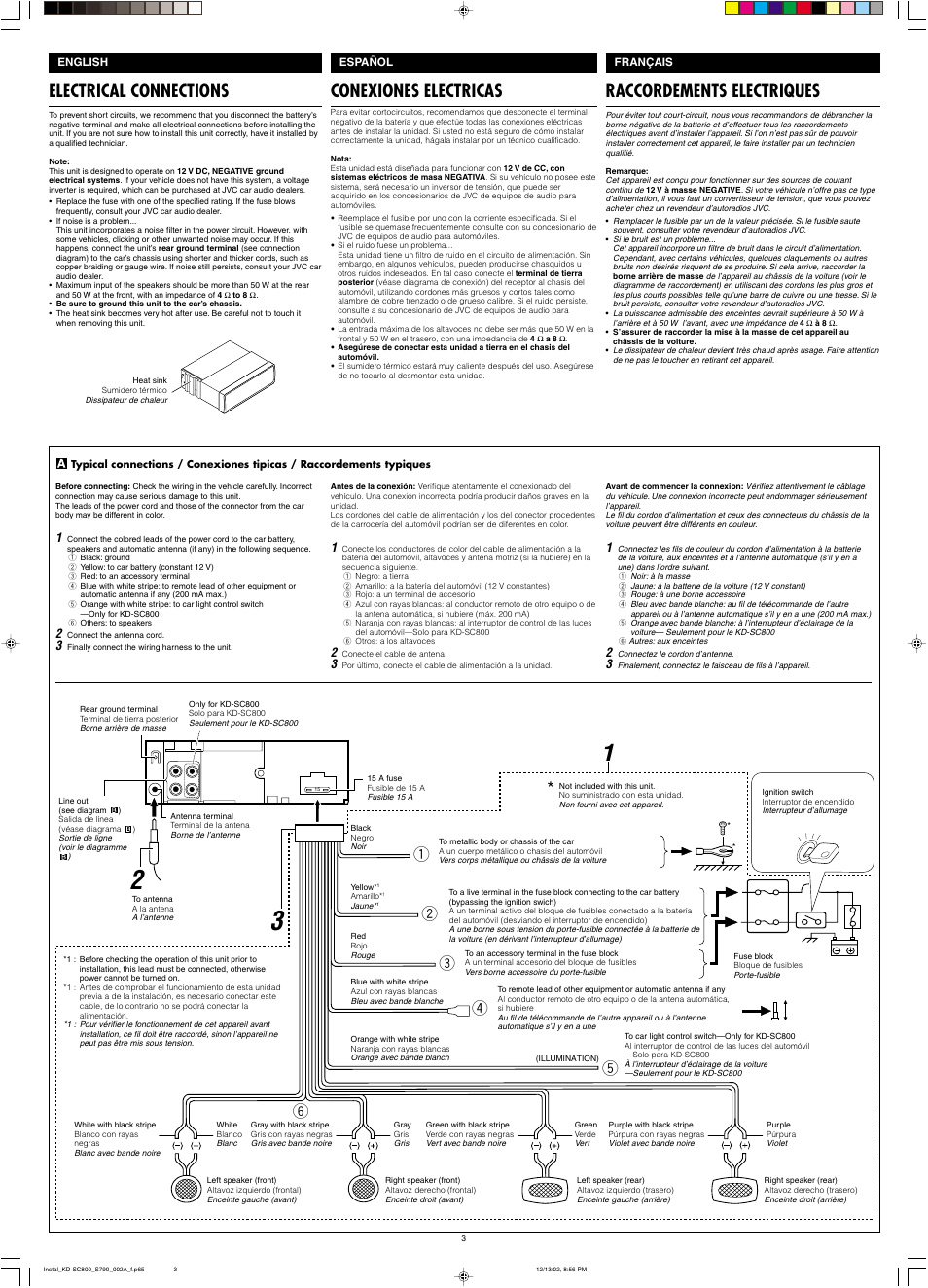 Electrical connections, Conexiones electricas, Raccordements electriques | JVC KD-S790 User Manual | Page 29 / 30