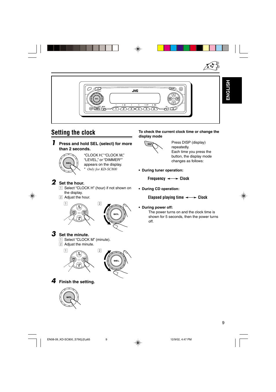 Setting the clock 1 | JVC KD-S790 User Manual | Page 9 / 30
