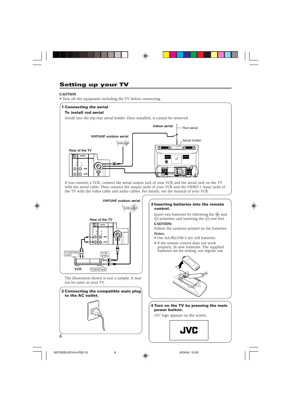 Setting up your tv, Video audio video-1 input output | JVC AV-14145 User Manual | Page 6 / 16