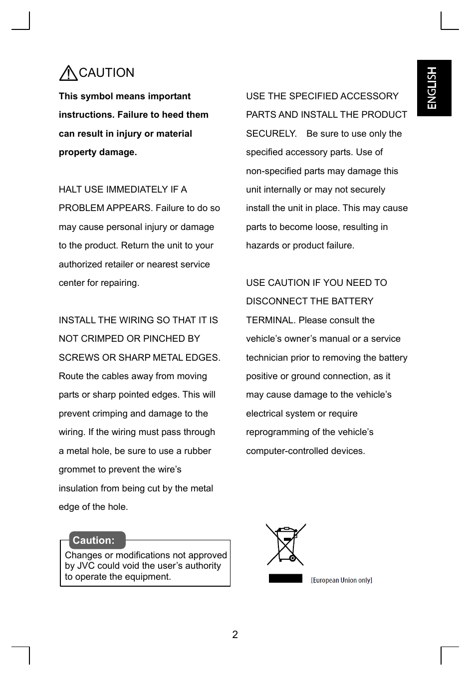 Caution | JVC KS-SRA100 User Manual | Page 3 / 8