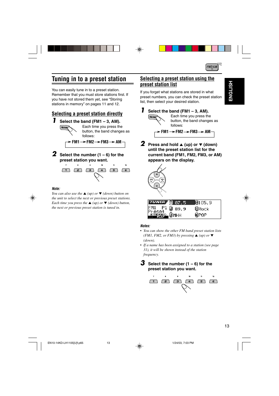 Tuning in to a preset station | JVC KD-LH1105 User Manual | Page 13 / 49