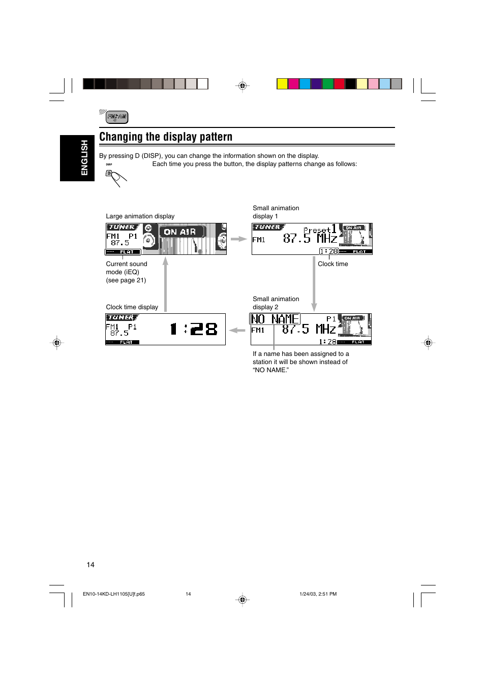 Changing the display pattern, English | JVC KD-LH1105 User Manual | Page 14 / 49