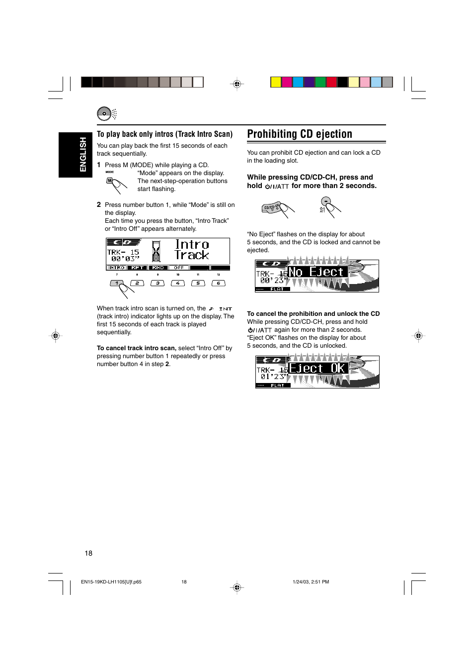 Prohibiting cd ejection | JVC KD-LH1105 User Manual | Page 18 / 49