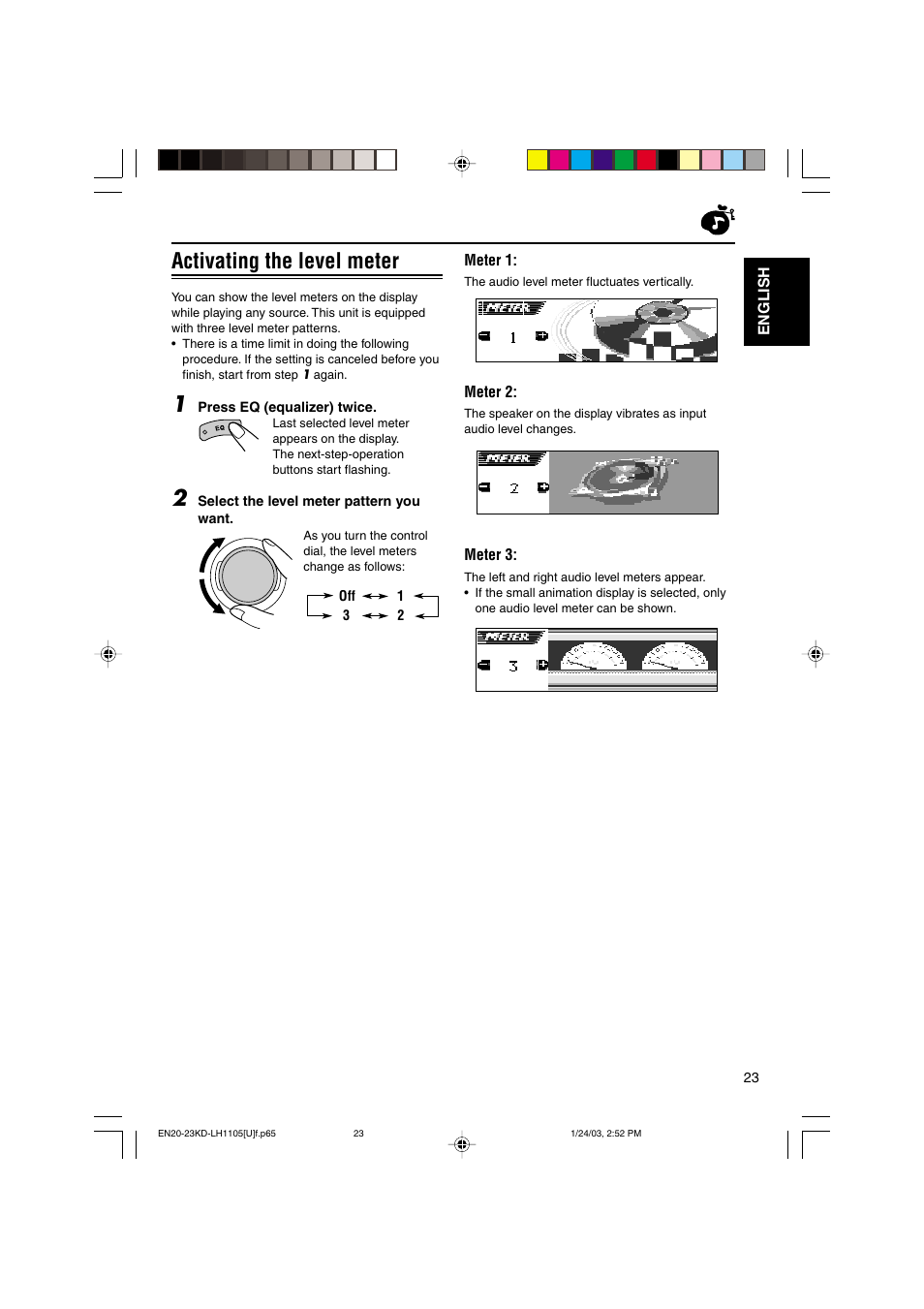 Activating the level meter | JVC KD-LH1105 User Manual | Page 23 / 49
