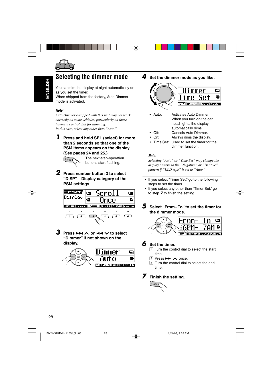 Selecting the dimmer mode | JVC KD-LH1105 User Manual | Page 28 / 49