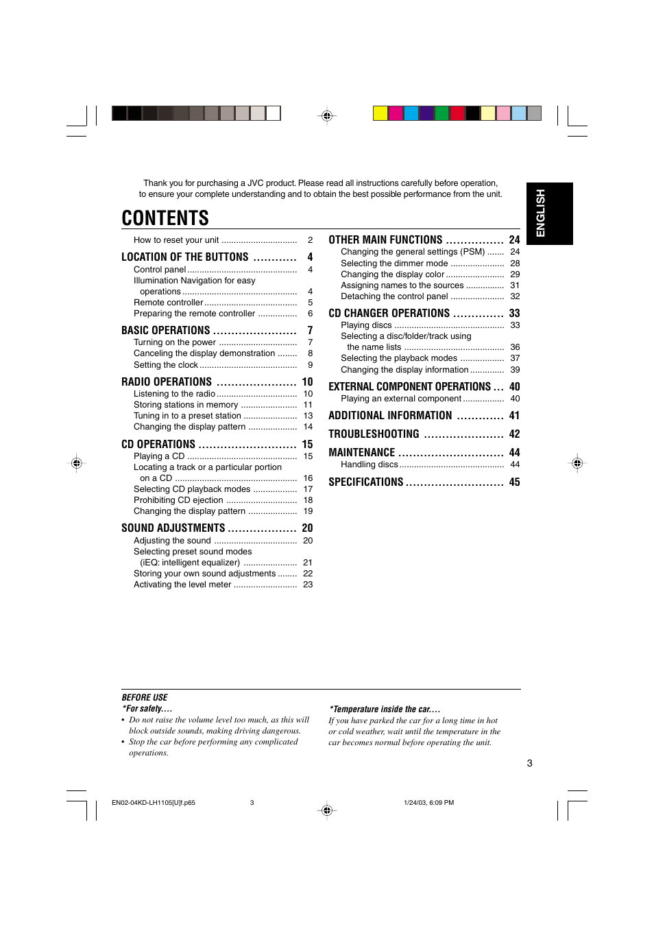 JVC KD-LH1105 User Manual | Page 3 / 49