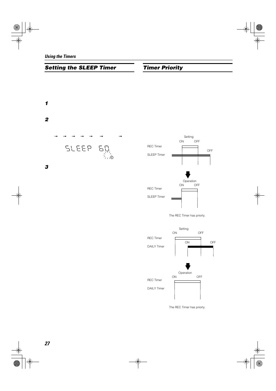 Setting the sleep timer, Timer priority | JVC CA-MXK3R User Manual | Page 30 / 32