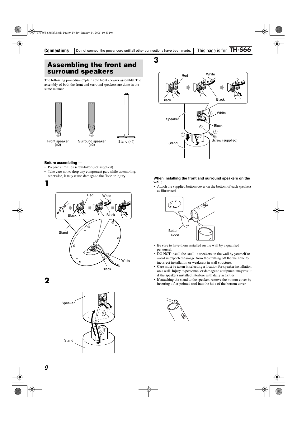 Assembling the front and surround speakers, Th-s66 | JVC TH-S66 User Manual | Page 12 / 49