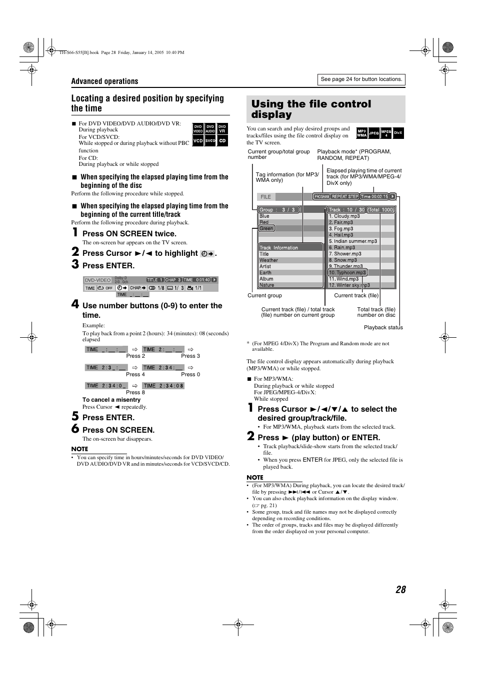 Using the file control display, Locating a desired position by specifying the time | JVC TH-S66 User Manual | Page 31 / 49