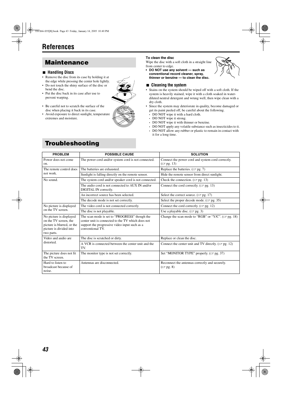 References, Maintenance troubleshooting | JVC TH-S66 User Manual | Page 46 / 49