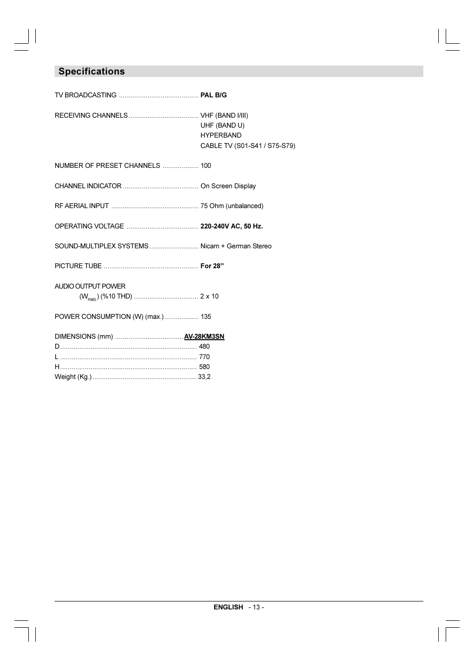 Specifications | JVC 0307-TKH-VT-VT User Manual | Page 14 / 14