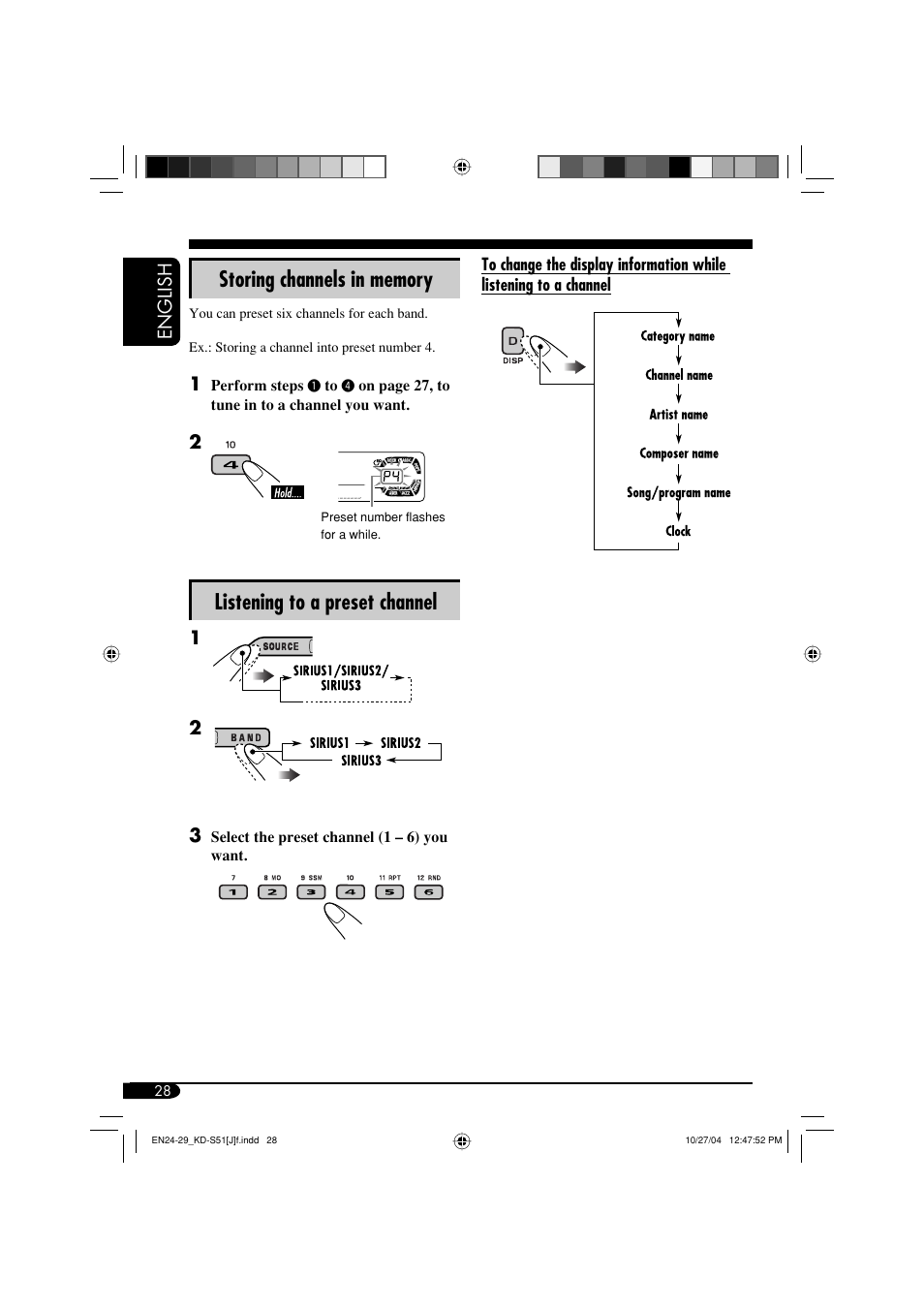 Listening to a preset channel | JVC KD-S51 User Manual | Page 28 / 40