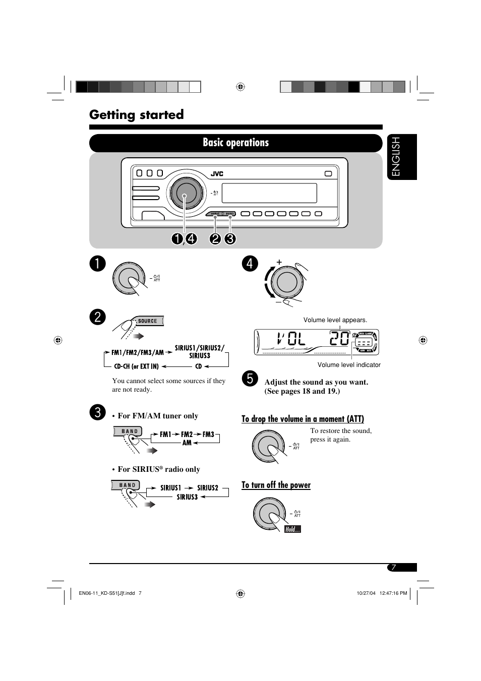 Getting started, Basic operations | JVC KD-S51 User Manual | Page 7 / 40